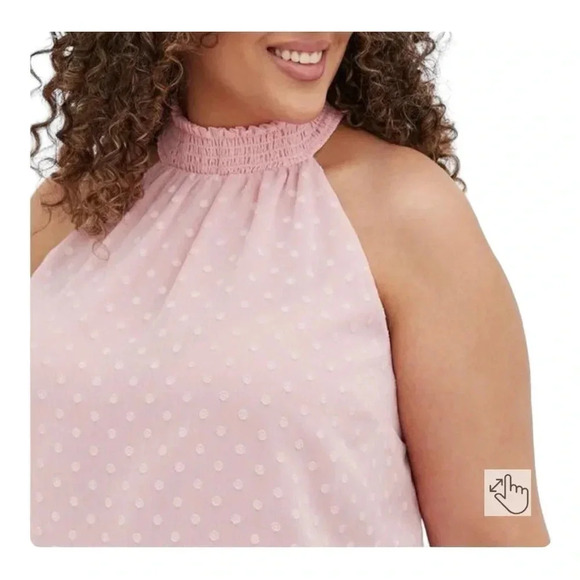 1590. TORRID SLEEVELESS HIGH NECK BLOUSE PINK IN COLOR‎ SIZE 2 (2X) SWISS DOT - Picture 3 of 13